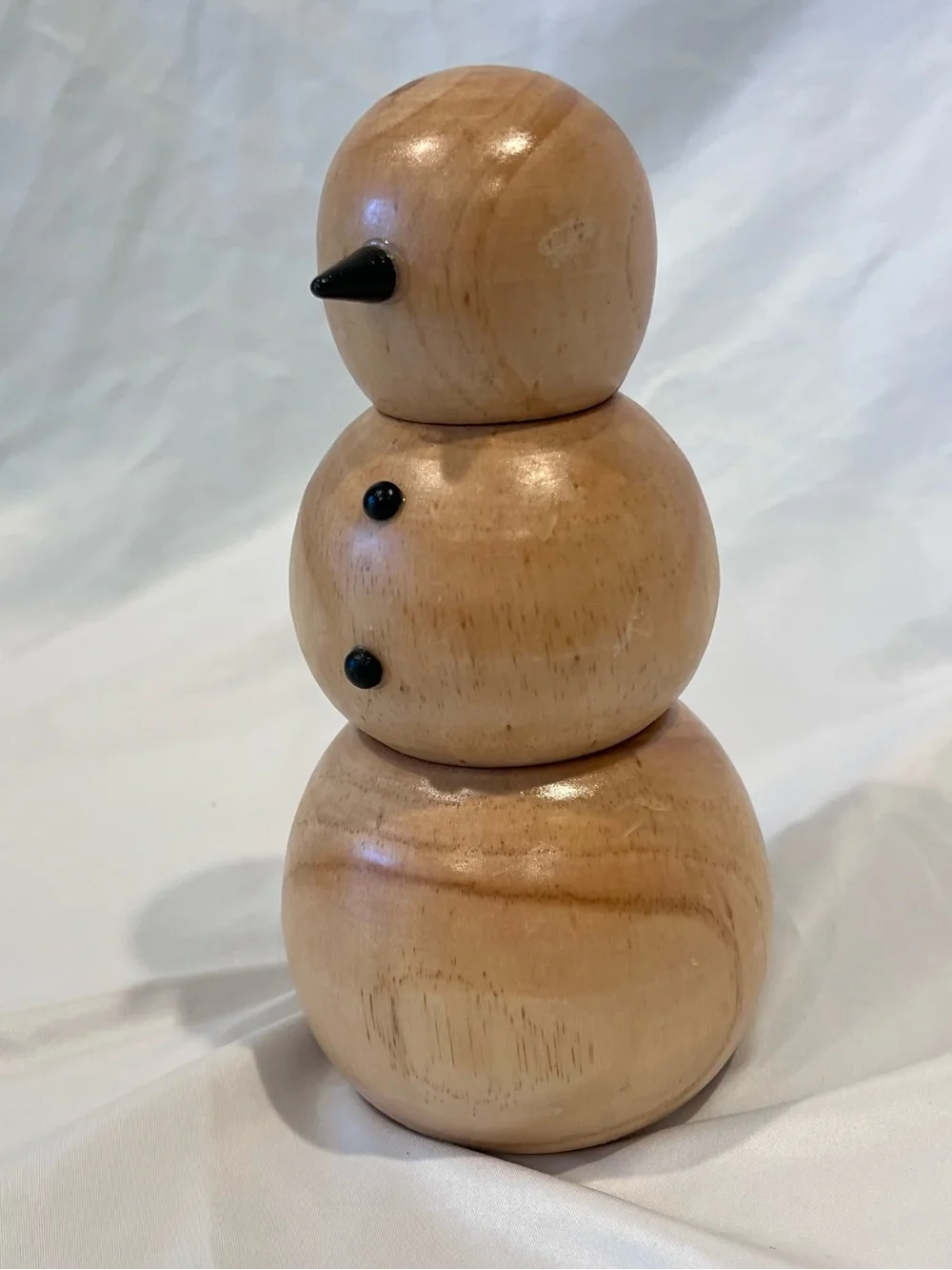 Hand Turned Wooden Snowman Figurine Rustic Christmas Primitive Decor